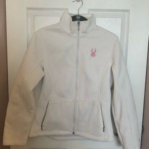 Spyder white waffle ski jacket with pink logo
